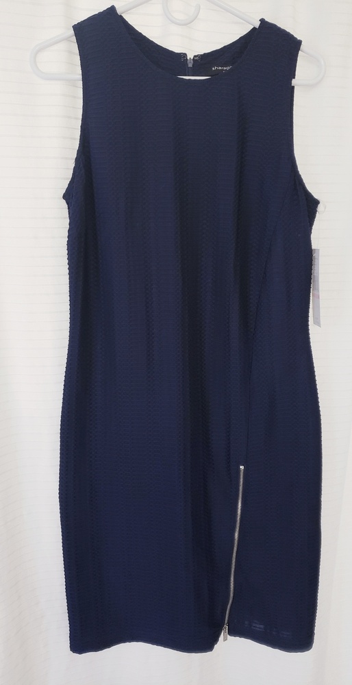 Sharagano Navy dress with front leg zipper